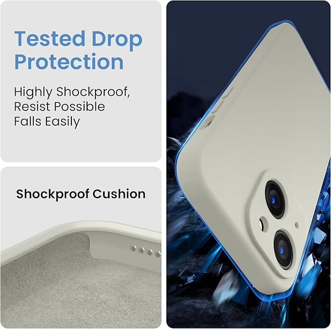 FireNova Designed for iPhone 15 Case, Silicone Upgraded [Camera Protection] Phone Case with [2 Screen Protectors], Soft Anti-Scratch Microfiber Lining Inside, 6.1 inch, Stone