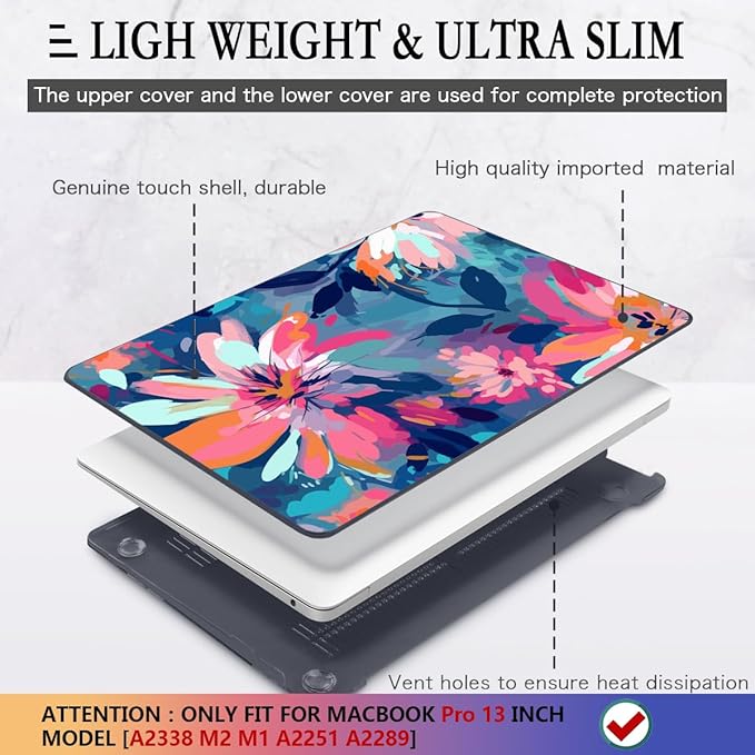 CISSOOK Compatible with MacBook Pro 13 inch Case 2025-2016 Release M2 M1 Chip A2338 A2251 A2289 with Touch Bar, Plastic Hard Shell Case &Keyboard Cover& Screen Protector, Muti-Color Painting