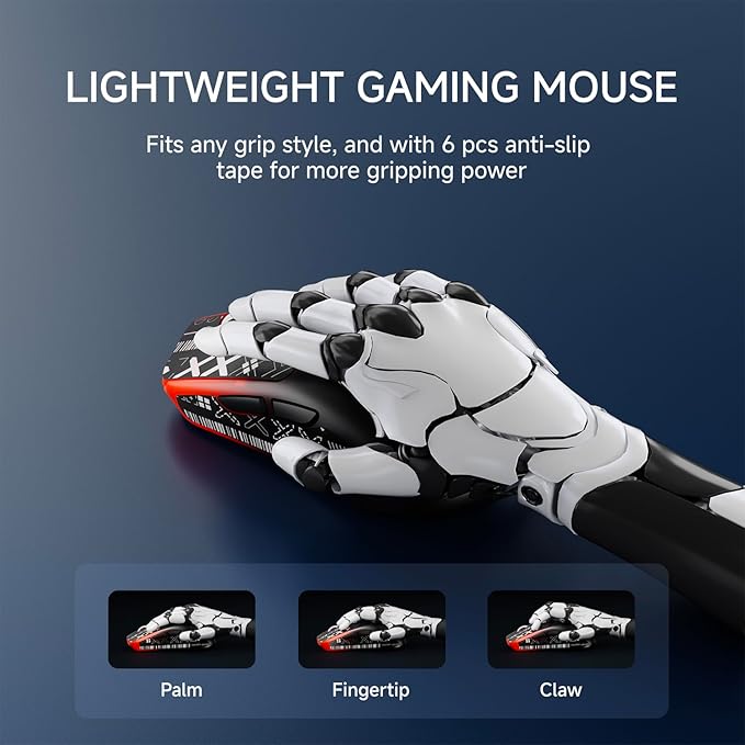 EWEADN X23Pro Wireless Gaming Mouse, 2.4G/BT5.0/USB-C Esports Gaming Mouse, 49g Lightweight Mouse Gaming, 12000 DPI Wireless Mouse with 6 Programmable Buttons, for Laptop/PC/Mac, Black-red