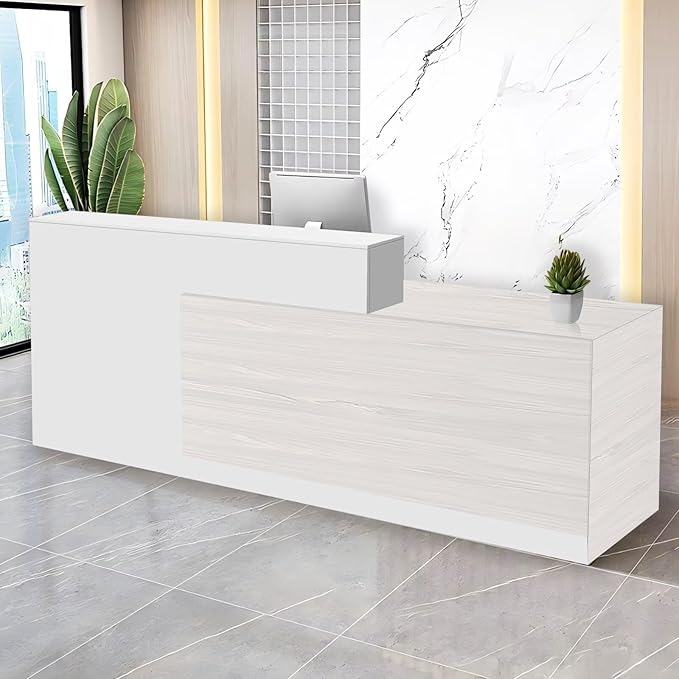 Reception Desk with Counter Modern Checkout Counter with Lockable Drawer Keyboard Tray Receptionist Desk for Office Salon Reception Table R Right 63inch/160cm