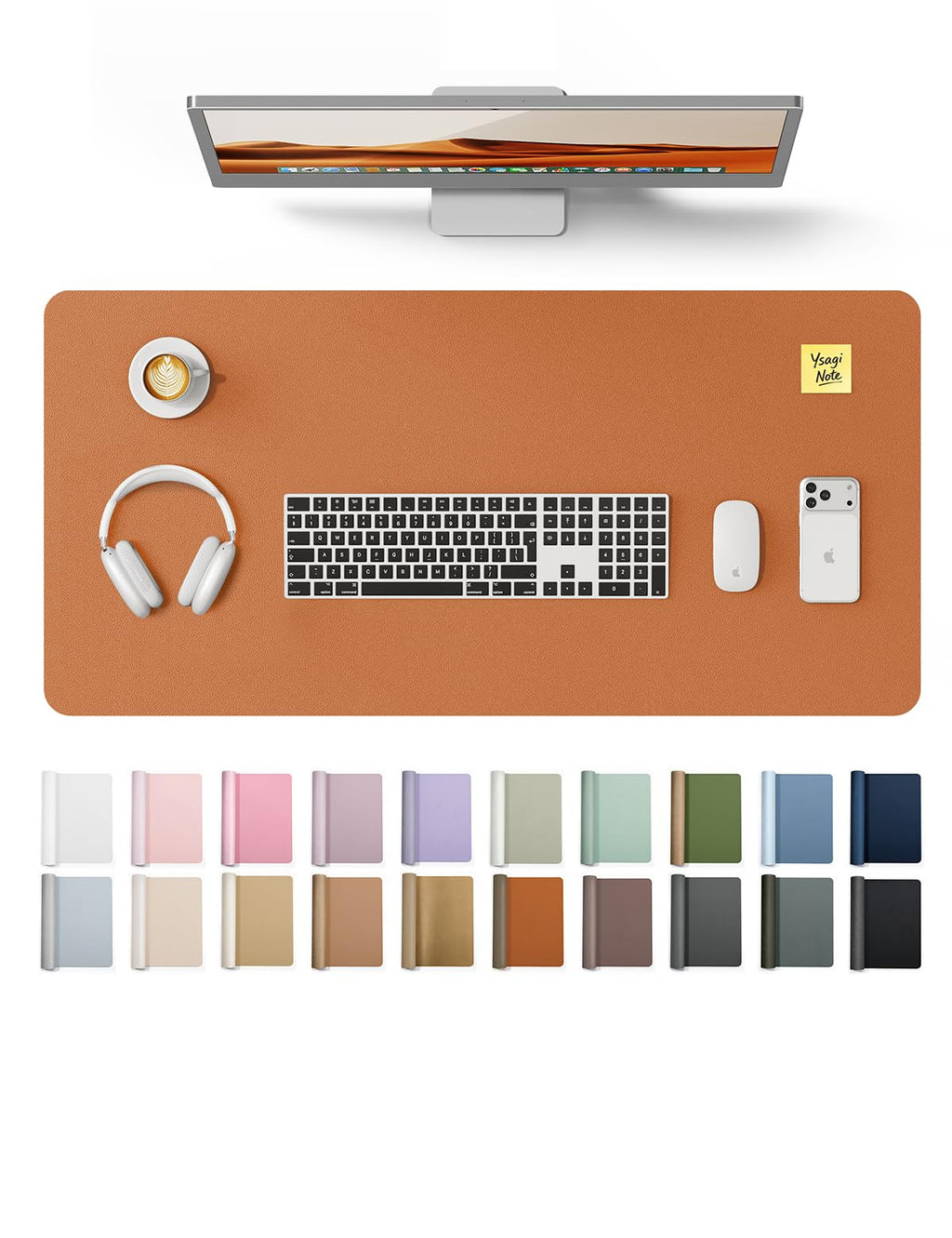 YSAGi Large Extended PU Leather Desk Pad Protector – Non-Slip Waterproof Desk Mat for Office & Home, Easy Clean Mouse Pad & Laptop Writing Blotter 35.4"x17" Black — 31.5" x 15.8"