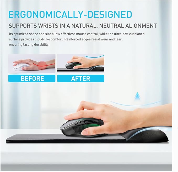 univo colors Design-Wave Wrist Rest Mouce Pad,PE Mouse Sliding Panel+Artificial Sheepskin+Memory Foam+Ergonomic+Anti-Slip Gel,Resilience Support During Work and Gaming,Mouce Accessory,Black