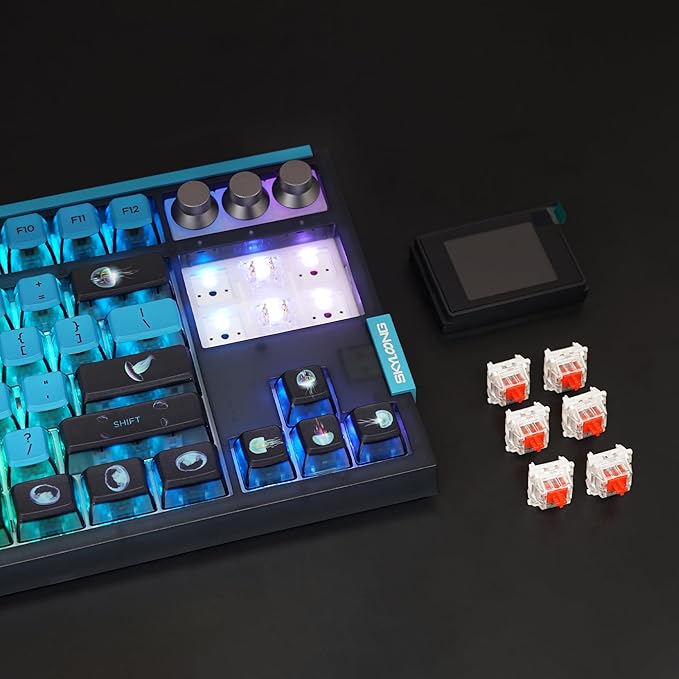 MOLGRIA SKYLOONG GK87 Jellyfish Pudding Keycaps RGB Backlit Gaming Keyboard, Hot Swappable Red Machinery Gateron Switches, Triple-Mold Connection with Knobs and LCD Display Mechanical Keyboard