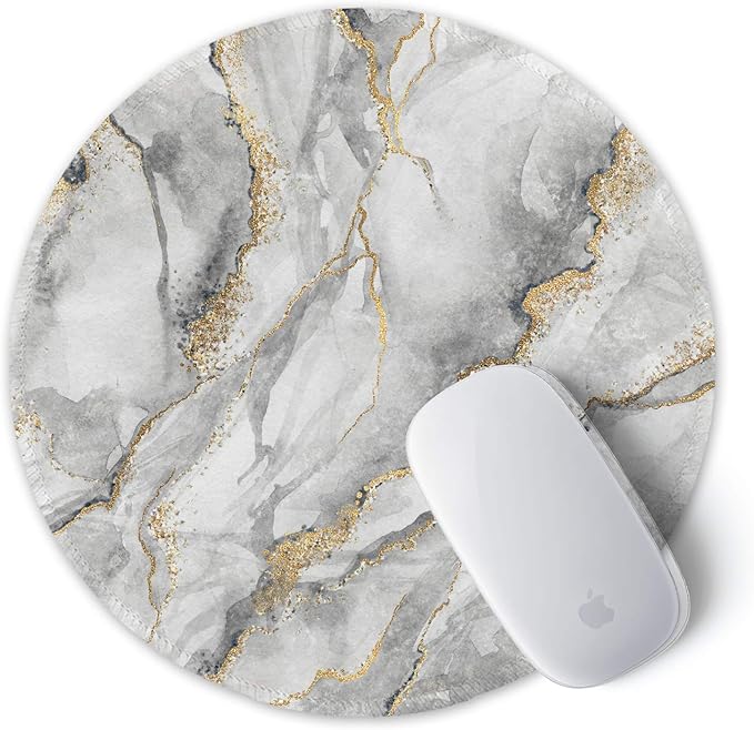 ITNRSIIET Round Mouse Pad with Stitched Edge Premium-Textured Waterproof Non-Slip Rubber Base Desktop Protection Mat Diameter 8.7 inches, Gray Marbling