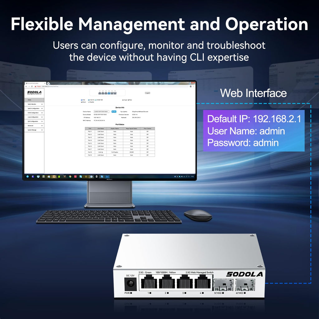 SODOLA 6 Port 2.5Gb Easy Web Managed Switch,4X 2.5G Base-T&2X 10G SFP+