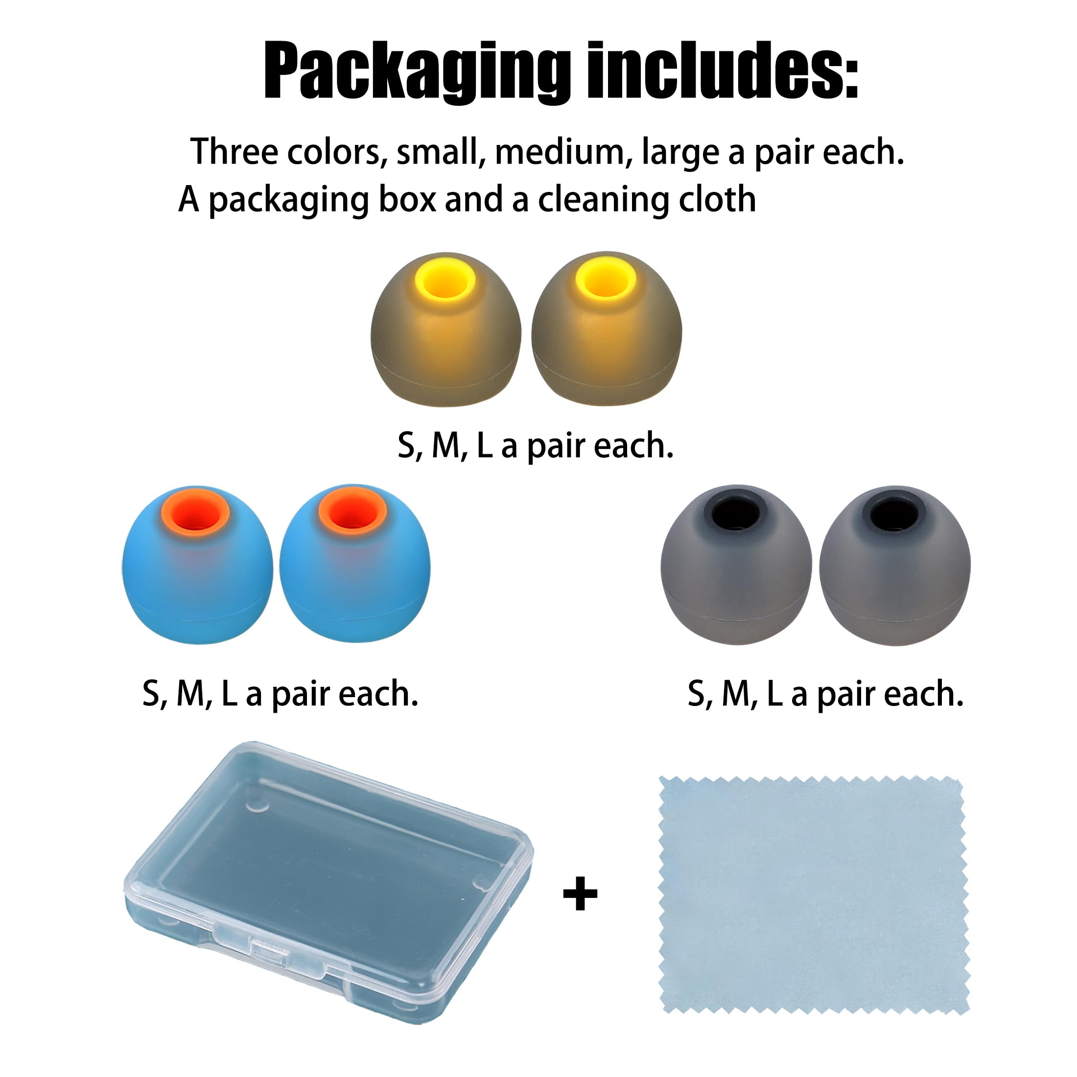 MQIMY Earbud Replacement Tips Silicone Earbud Tips Ear Tips Fit Most in-Ear Earbuds(Inner Hole 3.8mm -5.1mm) Headphone Earbud Rubber Tips Eartips 9 Pairs S M L
