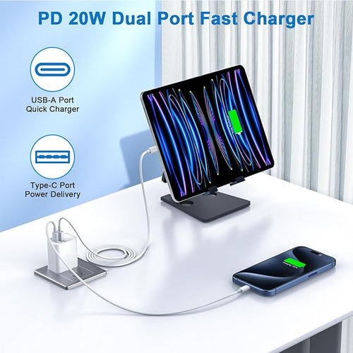 10FT iPhone 17/16e Fast Charger,2Pack 20W Dual Port USB C+A Power Adapter 10Foot Long USB C to C Fast Charging Cable Cord Quick Charging for iPhone 17 Air/17 Pro/17 Pro Max/16/16 Pro/15/15 Pro/Pro Max