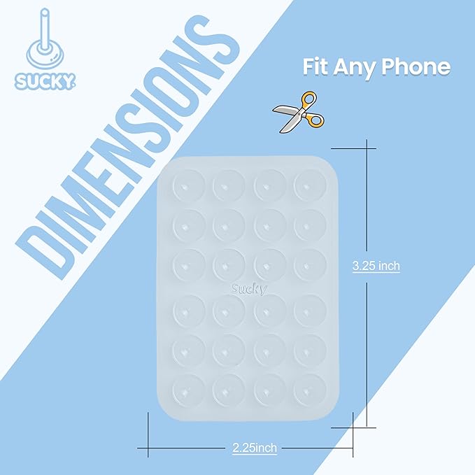 SUCKY Silicone Suction Phone Case Adhesive Octo Cup Buddy Mount - Anti-Slip Holder, Hands-Free Phone Accessory for iPhone & Android - Sticky Grip for Selfies, Videos - Clear