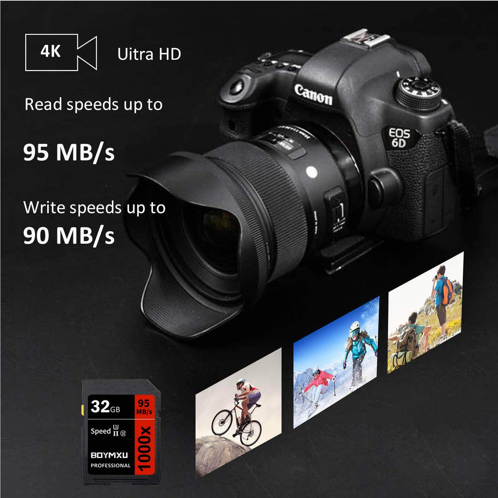 BOYMXU Professional 32GB Class 10 U3 Memory Card - Up to 95MB/s for Cameras & Camcorders - Red/Black