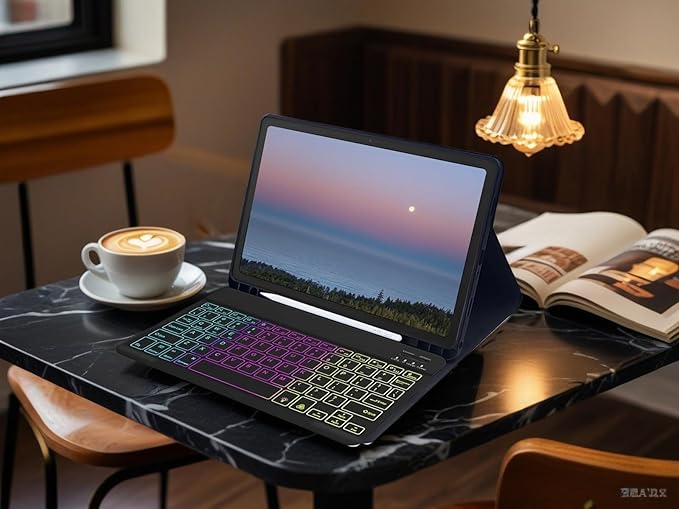 Keyboard Case for Samsung Galaxy Tab S10 FE / S9 FE 10.9 inch/Tab S9 / S8 / S7 11 inch - with 3 Color Backlit Mouse Detachable Keyboard Case