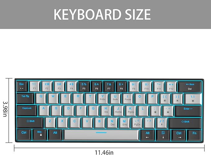 60% Mechanical Gaming Keyboard,Mixed Color Keycaps Gaming Keyboard with Clicky Blue Switches, Detachable Type-C Cable Mini Keyboard with Blue LED Light for/PC/Laptop