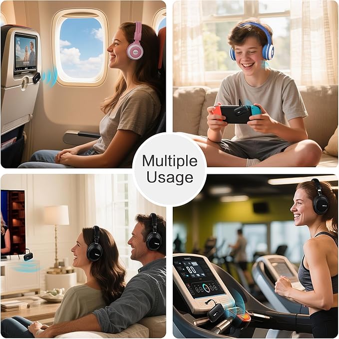 SIMOLIO Airplane-Bluetooth-Adapter for AirPods/Headphones, 20 Hr Battery, Supports 2 Earbuds/Wireless Headphones, 3.5mm AUX Wireless Audio Transmitter for TV, Gym Equipment, Controller, MP3 Player