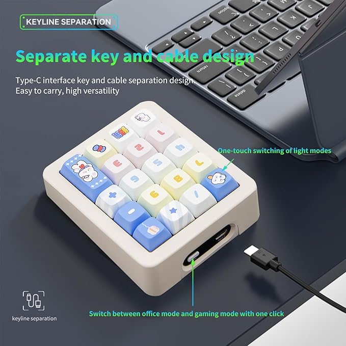 Adventurers K812 Wired Mechanical Numeric Keypad, 19-Key Hot-Swappable RGB Numpad, Macro Programmable, Detachable Type-C Cable, Game/Office Mode Switch – for PC/Laptop/Desktop (Cream White)