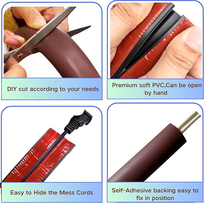 3.3ft Self Adhesive Floor Cord Cover,Heavy Duty Soft PVC Cable Protector and Extension Cord Hider,Cord Management System to Hide Wires on Floor,Cable Cavity:0.61" (W) x 0.32" (H) Brown