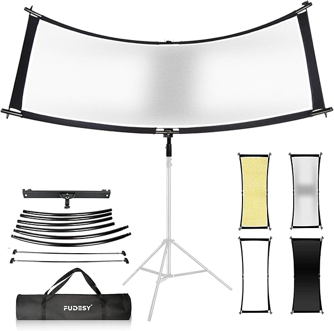 FUDESY Clamshell Light Reflector/Diffuser,67"x24" Curved Photography Lighting Reflector for Photo Video Studio Shooting with Black/Silver/White/Gold Reflectors,Carry Bag