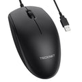 TECKNET USB-A Wired Mouse for Laptop Computer with 2-Button,Home and Office 5FT Corded Mouse, 1600DPI Ergo-Optic Shape PC Mouse Wired for Chromebook,PC,Desktop,Notebook-Black