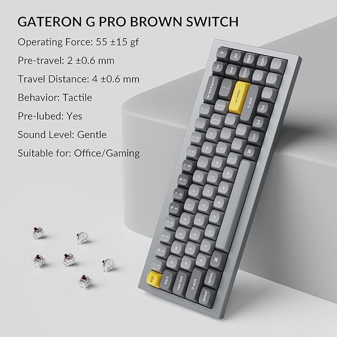 Keychron Q7 Wired Custom Mechanical Keyboard, 70% Layout QMK/VIA Programmable Macro with Hot-swappable Gateron G Pro Blue Switch Double Gasket Compatible with Mac Windows Linux (Grey)
