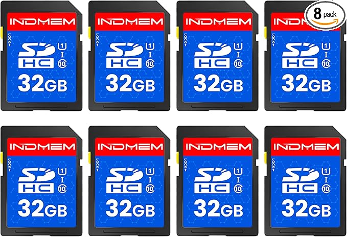 INDMEM SD Card 32GB, 8 Packs Class 10 32GB Flash Memory Card MLC Standard Secure Digital Cards Camera Card