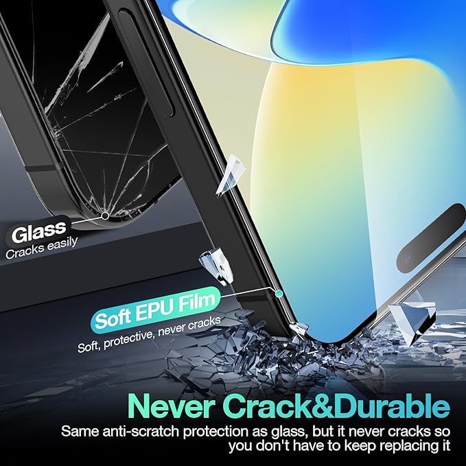 3 Pack Flexible Film Screen Protector for iPhone 16, Non-breakable Soft TPU Hydrogel Film for iPhone 16 Screen Protector Film (NOT Glass)