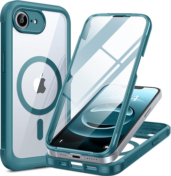 Miracase Magnetic for iPhone 16e Case Full-Body Phone with Built-in Glass Screen Protector, [Compatible with MagSafe] Military Drop Proof 16E Cover Bumper 6.1 inch, Green