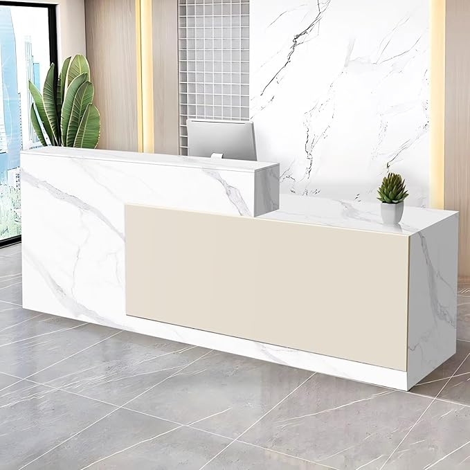 Reception Desk with Counter Modern Checkout Counter with Lockable Drawer Keyboard Tray Receptionist Desk for Office Salon Reception Table N Right 79inch/200cm