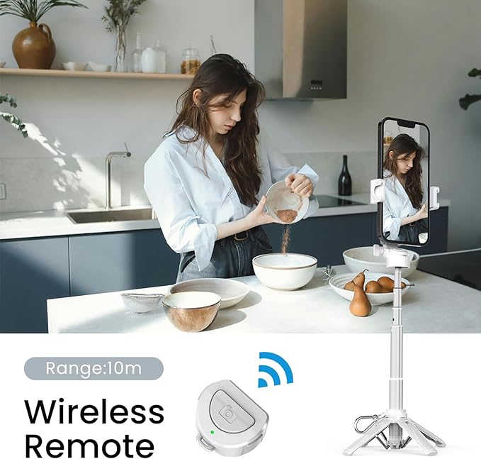 Mini Selfie Stick with 2 Fill Lights, Portable Phone Tripod with Remote and Cold Shoe Mount, Pocket Size Selfie Tripod for iPhone Android, Live Streaming, Video Recording(White)