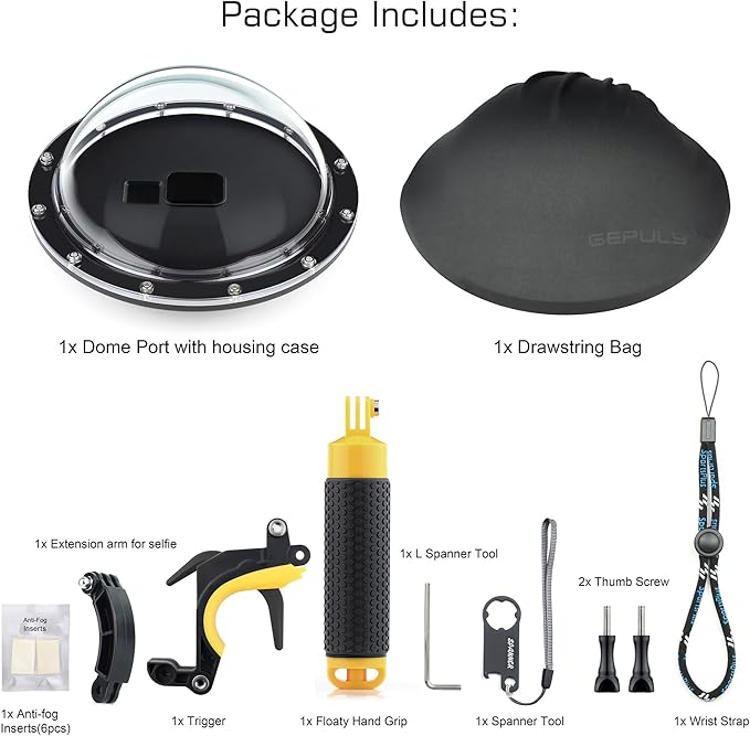 Dome Port for GoPro Hero 8 Black, Dome Port Lens with Waterproof Housing Case Shutter Trigger Floating Hand Grip for Hero 8 Black Snorkeling Diving Underwater Photography