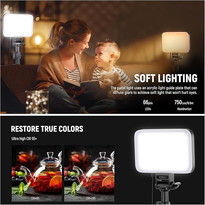 NEEWER BASICS LED Video Light Panel Lighting Kit, 3 Pack Bi Color Dimmable Portable Studio Lights with Tripod Stands & Filters, 3200K~5600K CRI95 750lux for Photography Video Recording Streaming, BP66
