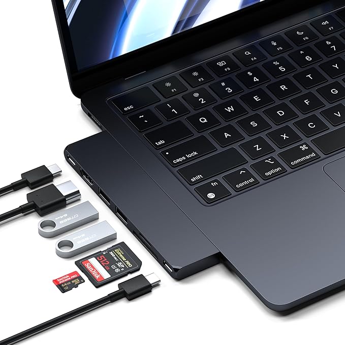 Satechi 7 in 1 USB C Hub Multiport Adapter Pro Slim, USB C Dongle, 100W Charging, 4K HDMI, USB 4, USB 3.2 Gen 2, SD/Micro Card Reader for Mac, MacBook Air/Pro M4/M3/M2/M1 - Midnight