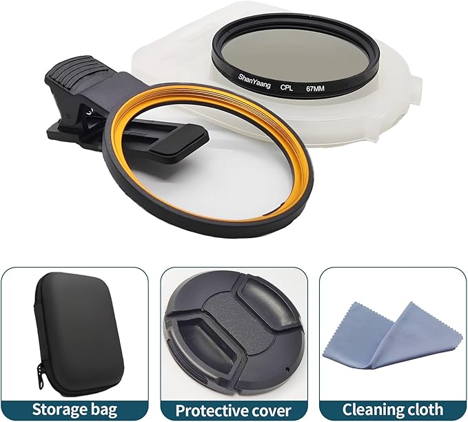 67mm Clip-on CPL Phone Camera Lens Filter, Polarized Camera Lens Filter CPL Filter for iPhone 16 15 Pro Max Plus 14 13 Pro Max Mini 12 11 X XS Galaxy