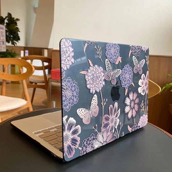 Teryeefi Compatible with M3 MacBook Air 15 inch Model A2941 [2023 2024], Designed Hard Shell Case & Keyboard Cover & Screen Protector,Flowers & Butterfly