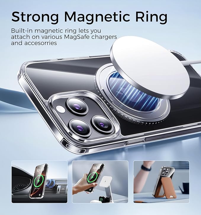 MAGIC JOHN for iPhone 15 Pro Max Case 360° Rotatable Magnetic Invisible Stand, Fit for MagSafe 15 Pro Max Phone Case, 16FT Military Grade Shockproof for iPhone 15 Pro Max Case with Kickstand, Clear