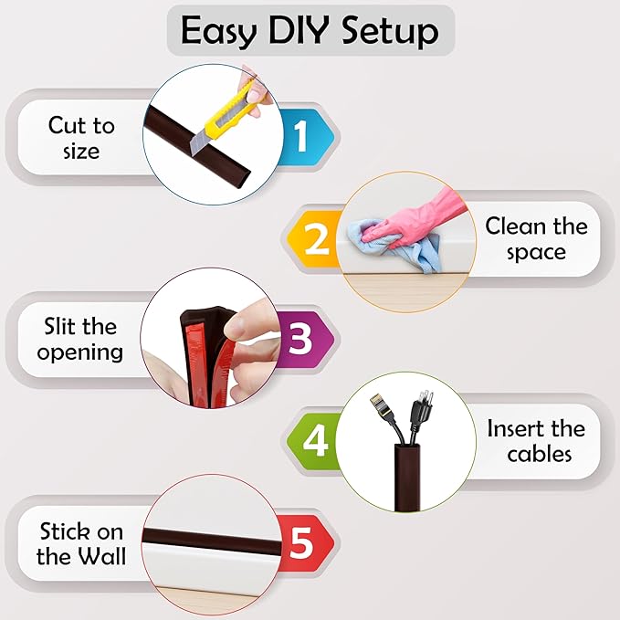 Rubber Bond TV Cord Hider Cable Protector - Strong Self Adhesive Wall Cord Cover Cable Hider - Low Profile Cable Management Wall Cord Concealer Cable Raceway (Dark Brown, 10 Feet)