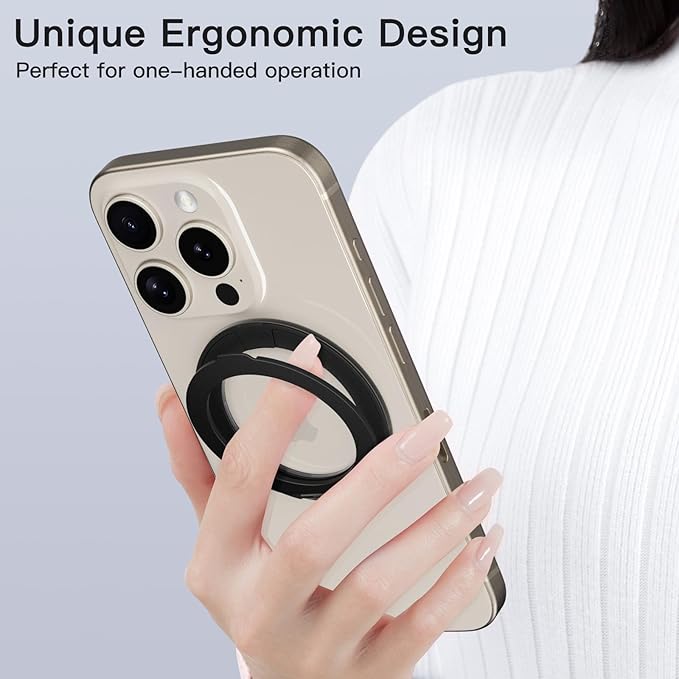COOLQO 1Pc 360 Spin Cell Grip Ring Phone Stand [Upgrade Gear Hinge Stress Anxiety Relief] Magnetic Holders for Your car Accessories Desk Mount Compatible with iPhone All Smartphones, Black