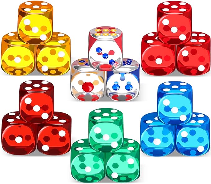 18 Pcs Casino Theme Party Dice Large Opaque Jumbo Acrylic D6 Dice for Casino, Craps, Table Games and Board Games(25 mm,Clear Color)