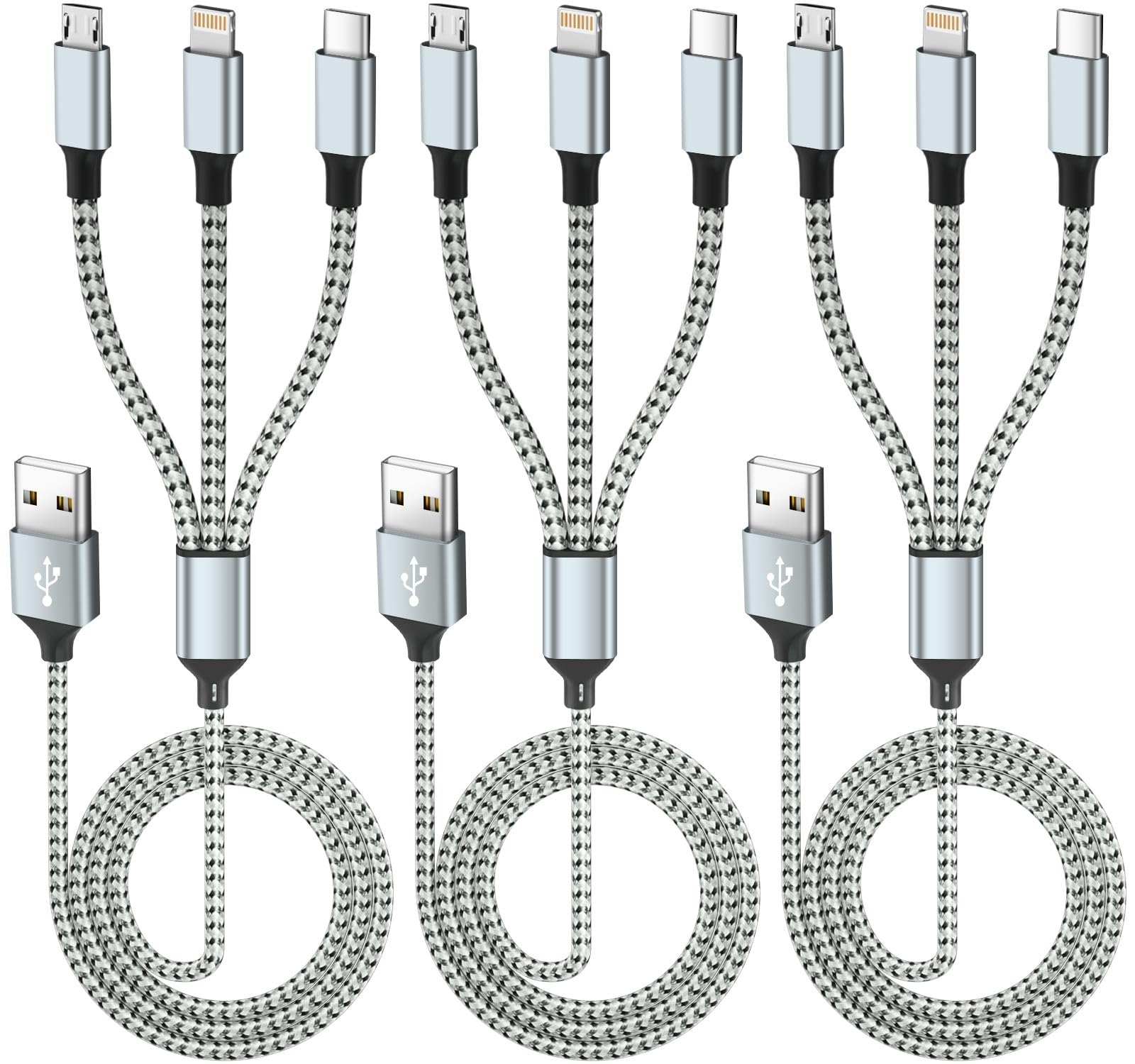 Multi Charging Cable(3Pack 4FT), 3 in 1 Charging Cable for Multiple Devices