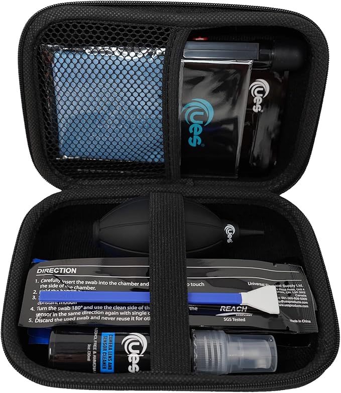 UES 21-in-1 Camera Cleaning Kit: 10 APS-C 16mm Sensor Cleaning Swabs, 5 Lens Cleaning Cloth, Air Blower, Lens Cleaning Pen, Lens and Sensor Liquid Cleaner, Lens Cleaning Paper, Screen Cleaning Cloth