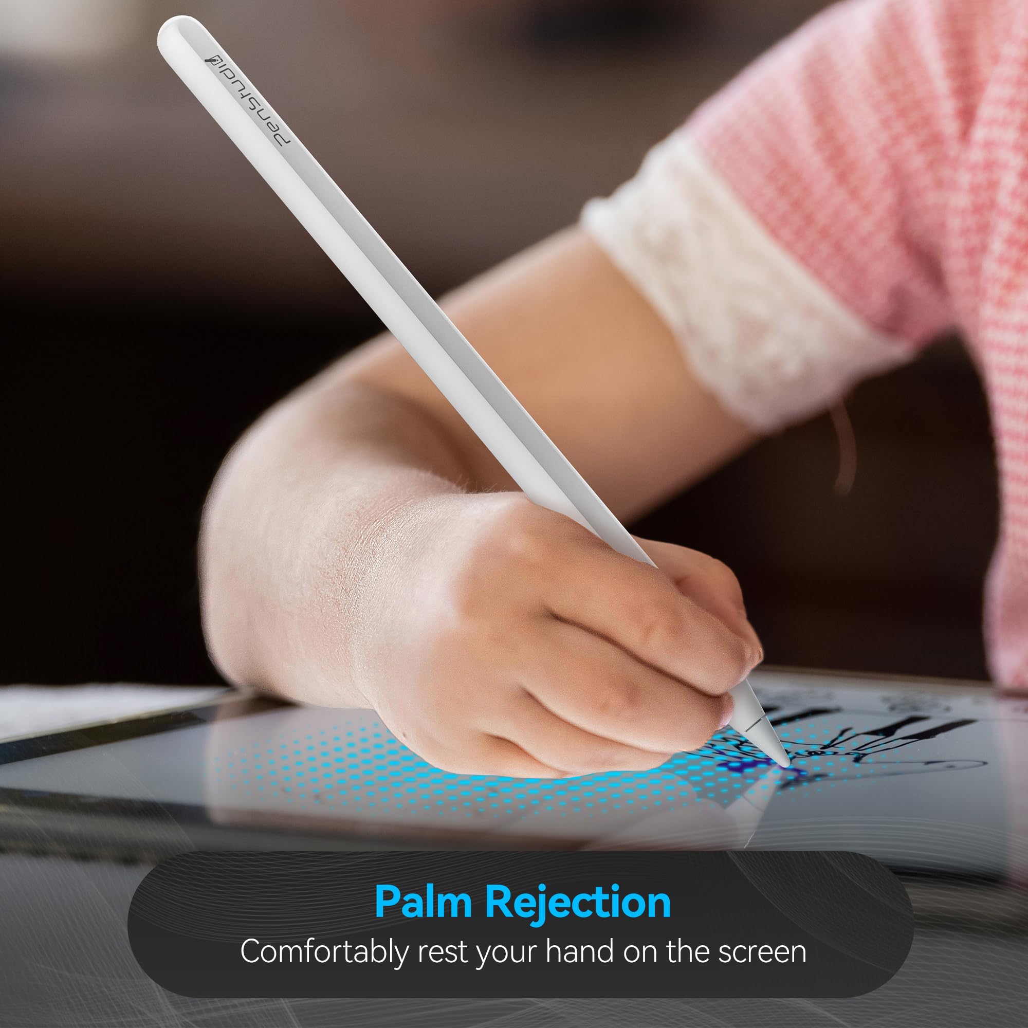 Penstudio PS1-Pro2 Stylus for iPad 6th-11th Gen, Silent Shortcuts, White
