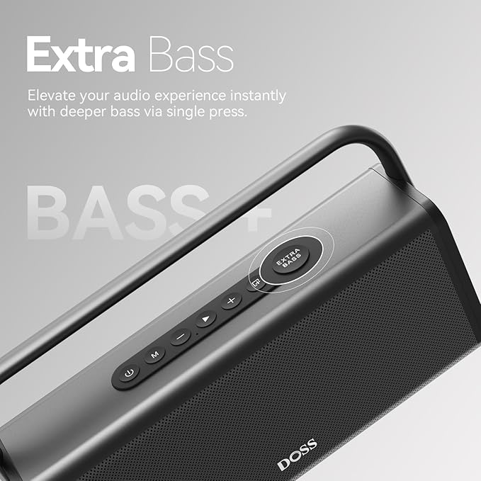 DOSS SoundBox XL Pro Bluetooth Speaker with 50W Powerful Stereo Sound, Extra Bass,16H Playtime, Integrated Metal Body, Aluminum Alloy Handle, Portable for Home, Office, Backyard - Blue