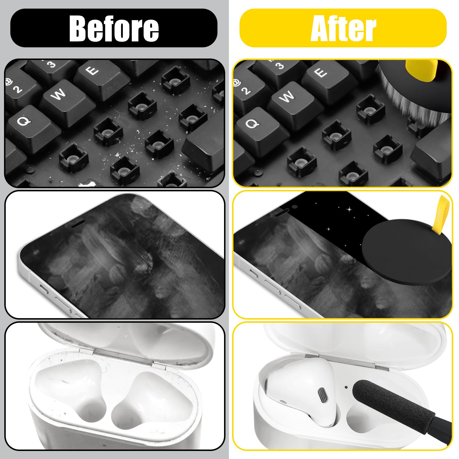 walrfid Laptop Phone Screen Cleaner Kit, Computer Keyboard Brush Cleaning Spray for iPhone AirPods MacBook iPad, 20-in-1 Electronic Device Clean Tool for Camera Earbud Car Screens (Black)