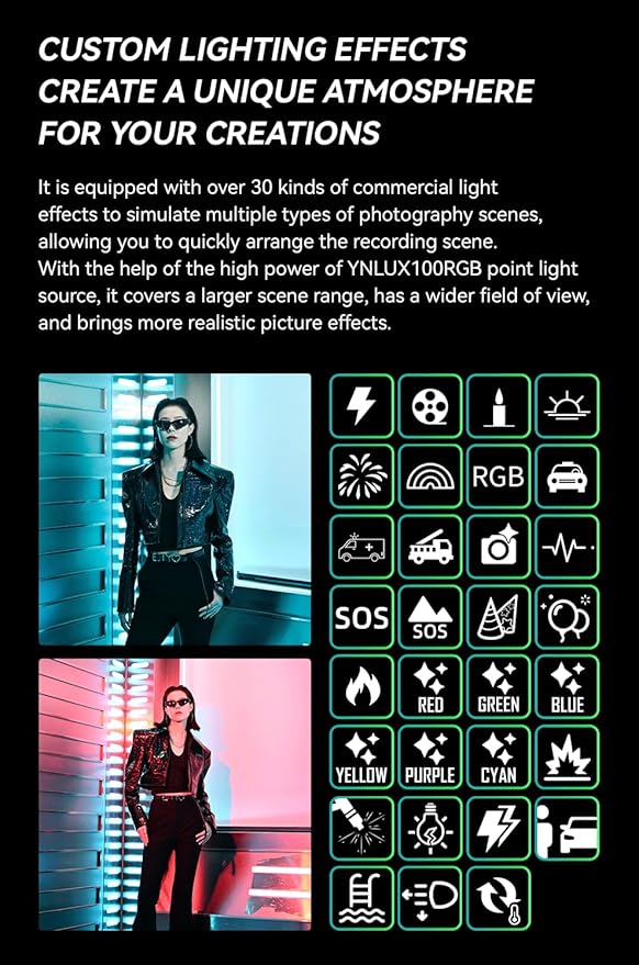 YONGNUO YNLUX100 RGB 120W LED Video Light Handheld Light with Bowens Mount 2700k-10000k Bi-Color tempreture and RGB 2.4G APP Remote Control for Studio Video, YouTube, Vlog, Live Stream, Filming, etc
