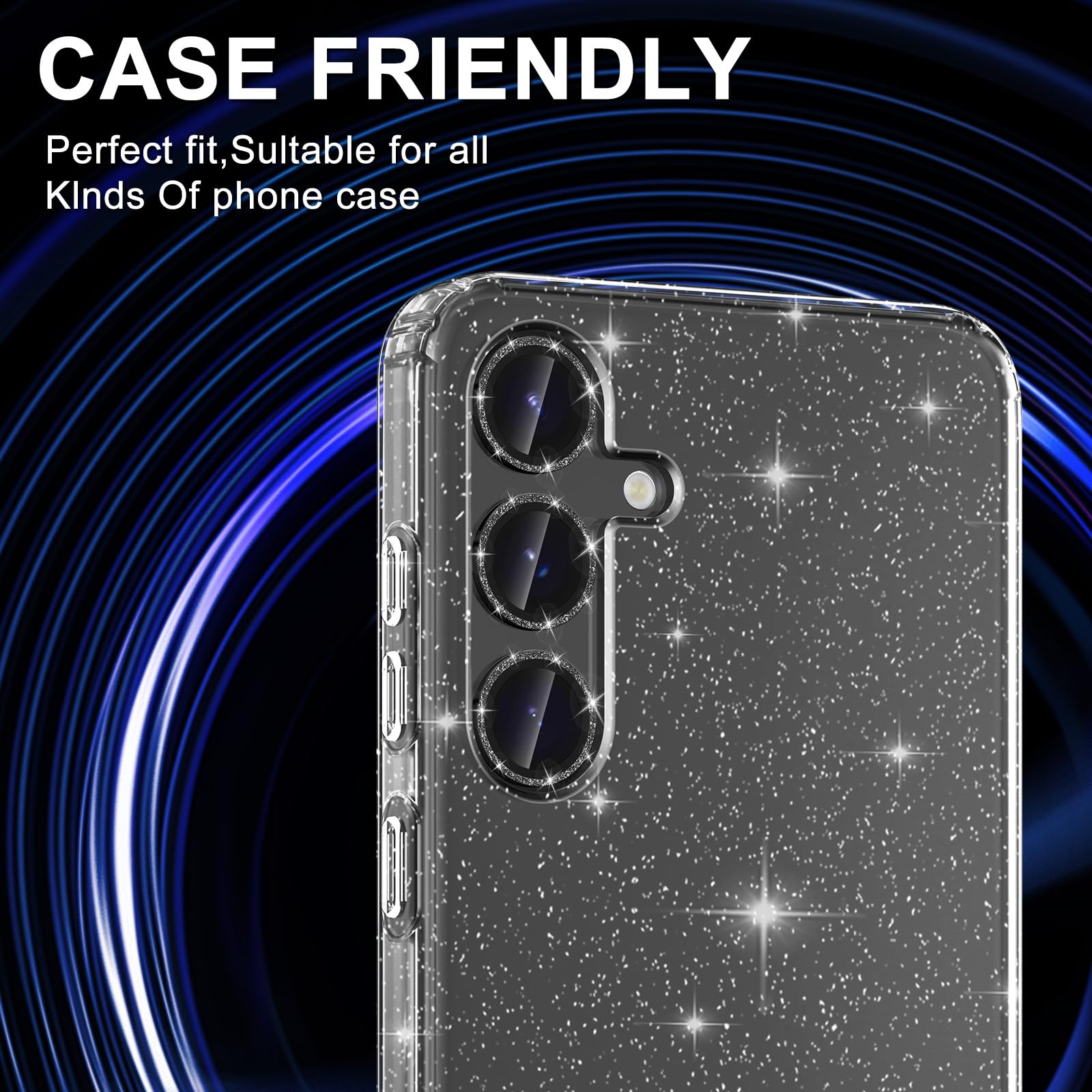 Avocase for Samsung Galaxy S25 Camera Lens Protector, Individual Metal Ring Tempered Glass Lens Cover, [Strong Adsorption] Scratch Resistant Ultra-Thin HD Clear Lens Cover, 1 Set-Black Sparkly