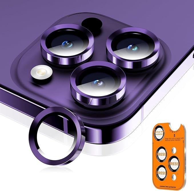 Camera Lens Protector for iPhone 16 Pro Max/16 Pro/15 Pro Max/15 Pro/14 Pro Max/14 Pro, Sapphire Glass Metal Individual Camera Cover Screen, Anti-drop, Scratch Resistant, Case Friendly- Deep Purple