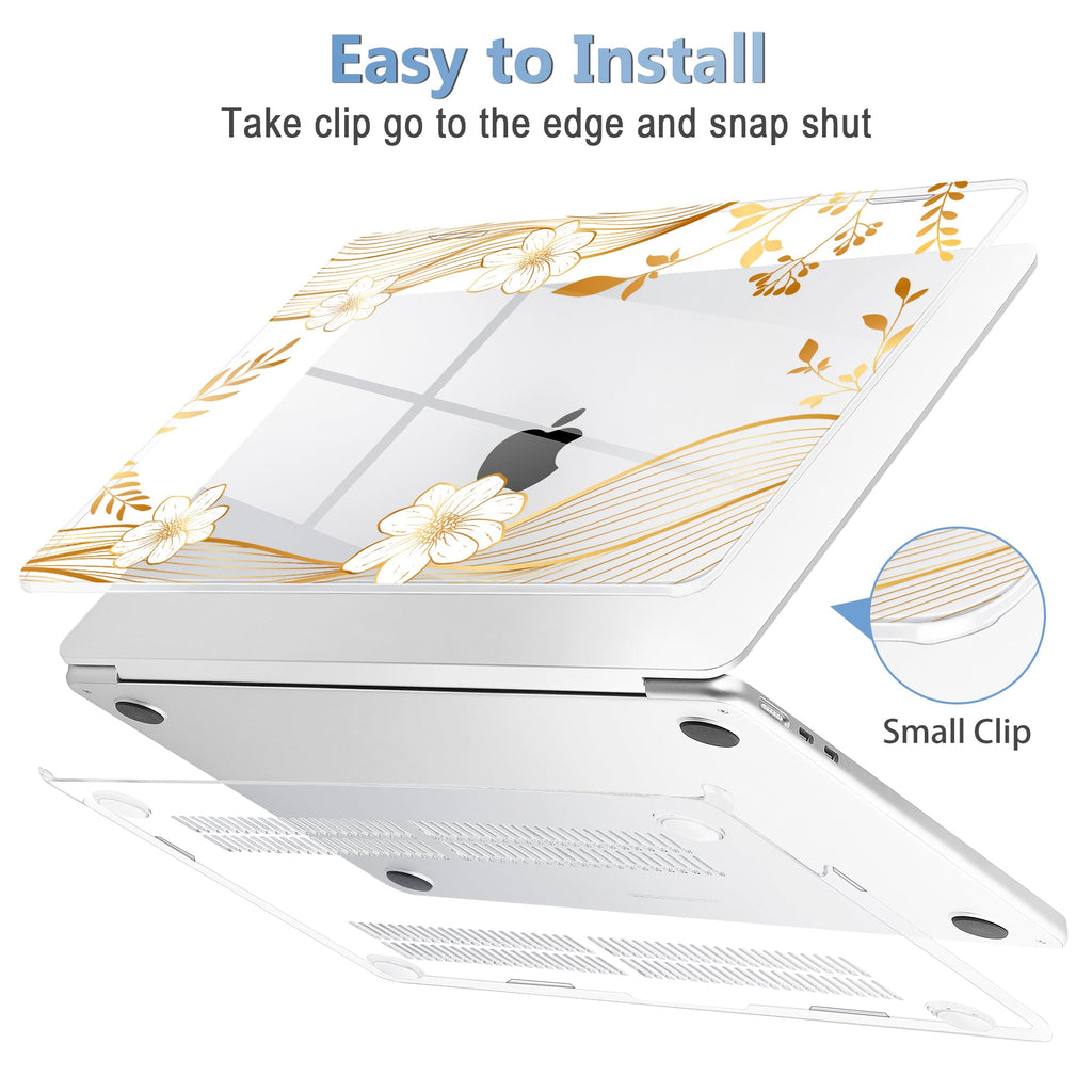 Mektron Compatible with M4 MacBook Air 15 inch Case 2025 A3241 2024 2023 M3 A3114 A2941 M2 Liquid Retina Display Touch ID, Plastic Hard Case & Keyboard Skin & Screen Protector - Waves Florals C351