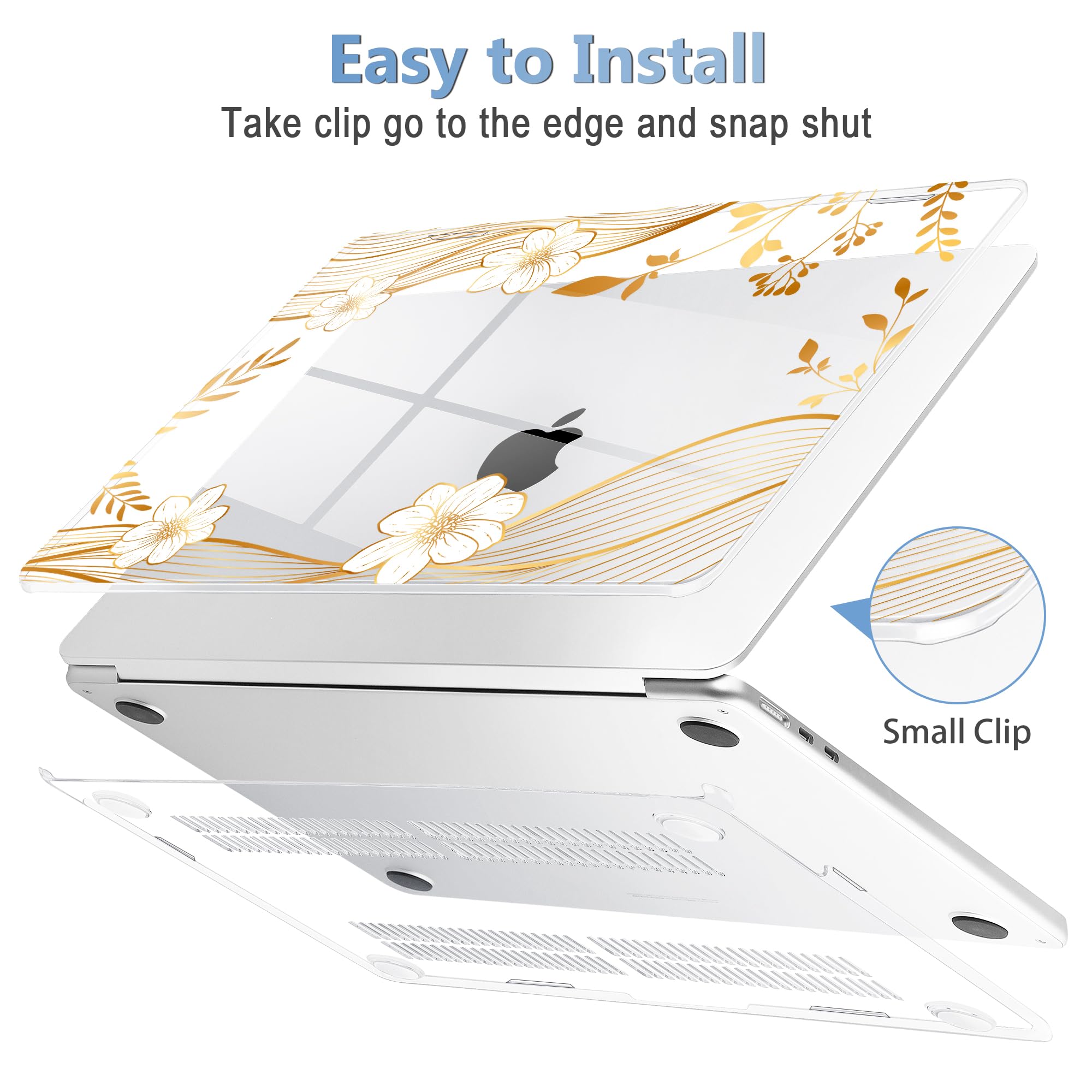 Mektron Compatible with M4 MacBook Air 15 inch Case 2025 A3241 2024 2023 M3 A3114 A2941 M2 Liquid Retina Display Touch ID, Plastic Hard Case & Keyboard Skin & Screen Protector - Waves Florals C351