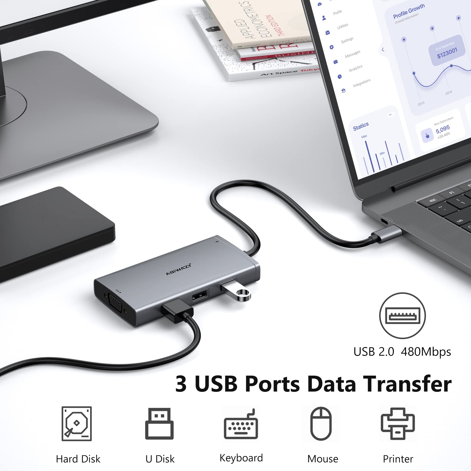USB C Docking Station Dual Monitor Computer Multiple Monitor Hub Adapter