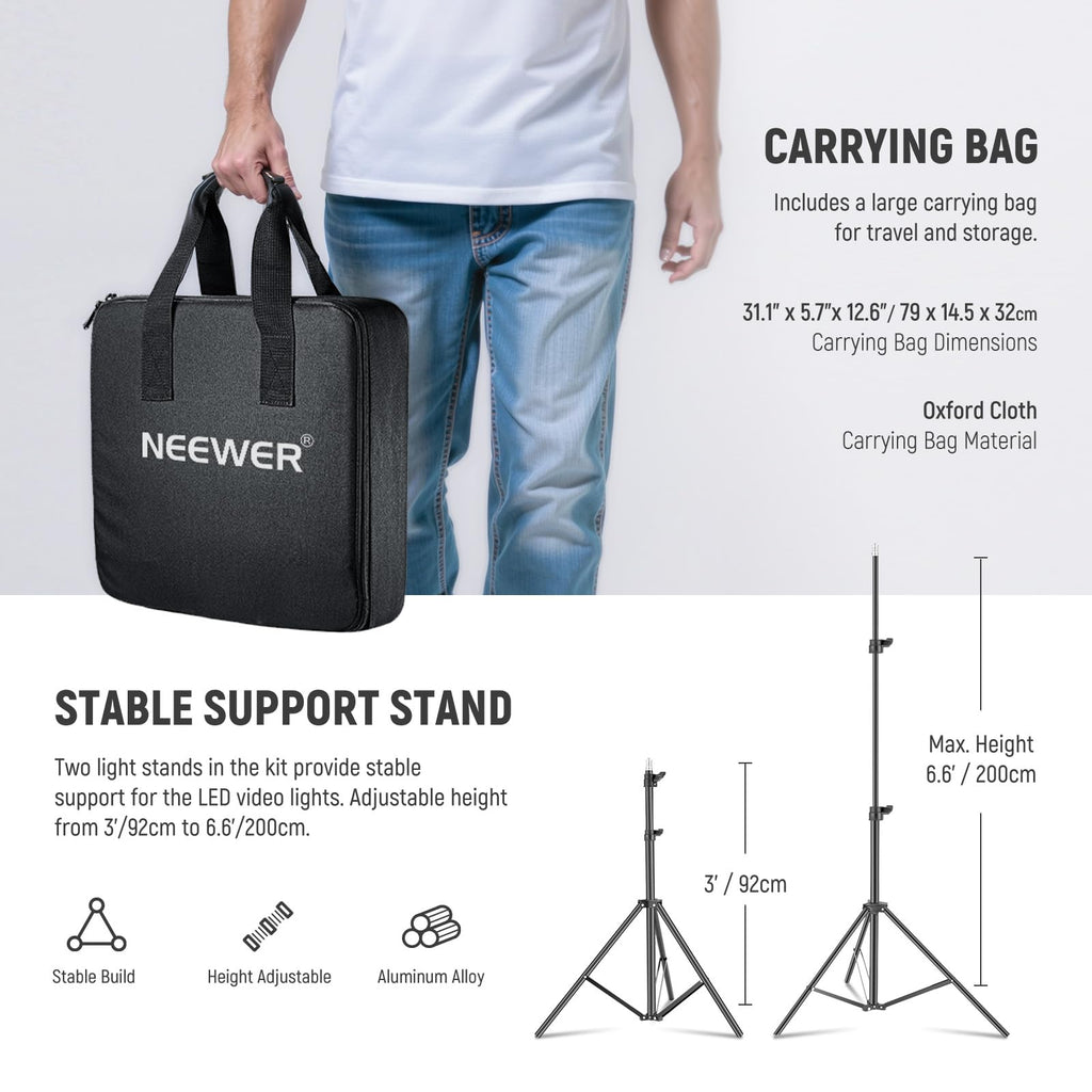 NEEWER Upgraded RGB LED Studio Video Light with Tripod Stand, App Control 50W 7000Lx CRI97+ 3200-5600K Dimmable Panel Key Lighting Kit for Game Streaming YouTube Recording Photography, RGB660 PRO II