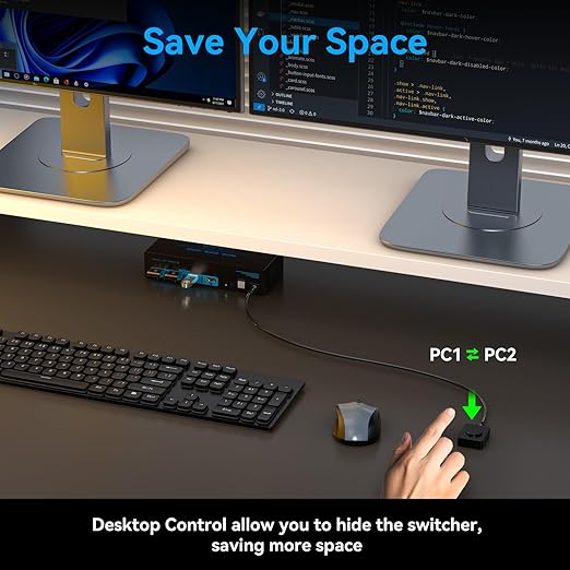 4K@144Hz Displayport KVM Switch 2 Monitors 2 Computers USB3.0 KVM Switch Dual Monitor for 2 Computers Share 2 Monitors and 4 USB Devices Support Extended/Copy Mode with Desktop Controller
