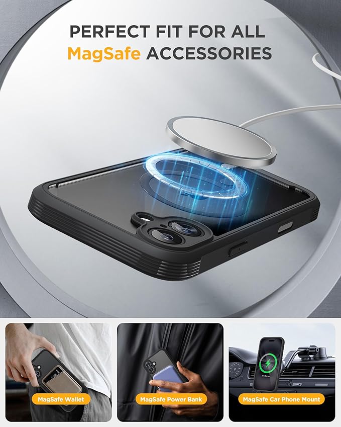 Miracase Magnetic for iPhone 16 Plus Case Full-Body Phone with Built-in Glass Screen Protector, [Compatible with MagSafe] Military Drop Proof 16 Plus Cover Bumper 6.7 inch, Black