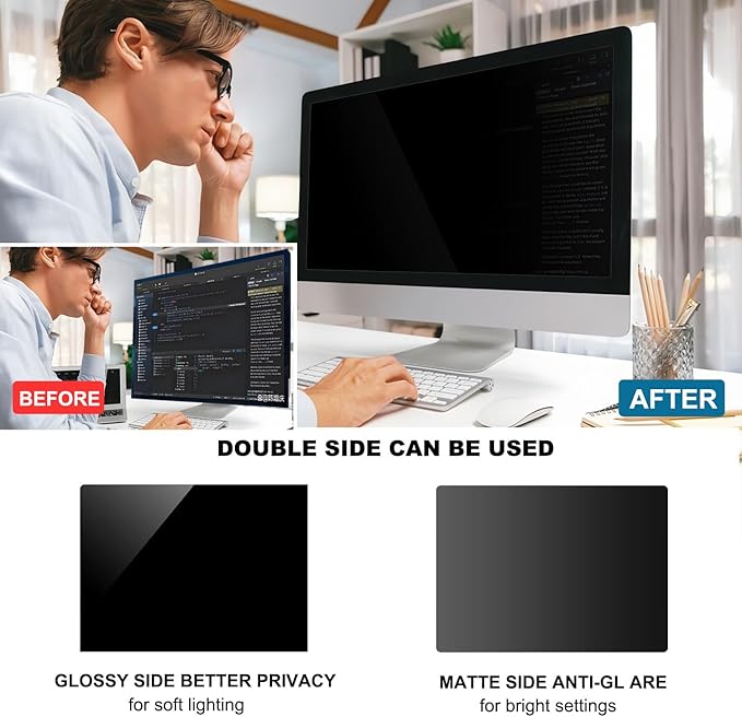 21.5 Inch Computer Privacy Screen Shield [2 Pack] for 16:9 Widescreen Desktop Monitor - Anti-Glare Blue Light Privacy Filter and Anti Spy Privacy Screen Protector Film